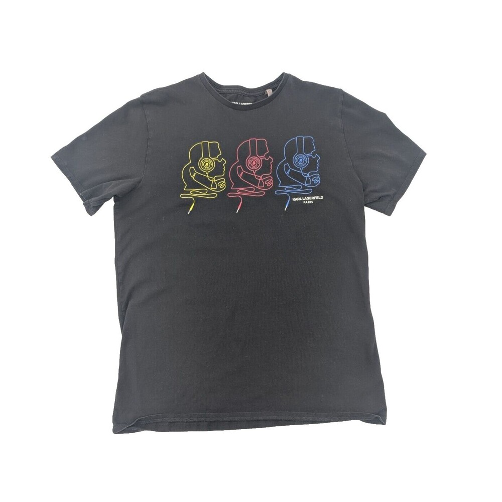Karl Lagerfeld Graphic Logo Girls Headphones Black Short Sleeve Mens T-Shirt Med